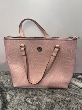 ANNE KLEIN light pink snakeskin-embossed tote faux leather dual handles